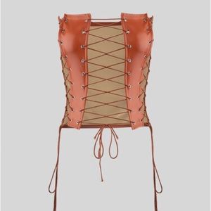 🍊 ORANGE lace up PU top